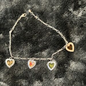 Silver Heart Charm Bracelet with Multicolor Heart Inlays
